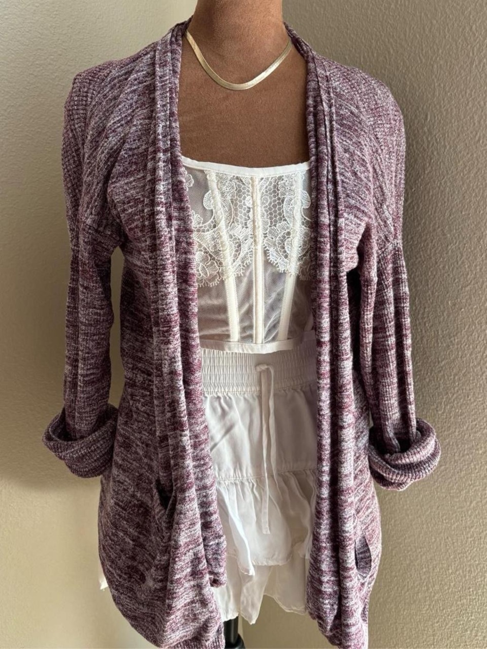 Ann Taylor LOFT purple/Burgundy knit cardigan with pockets, size M